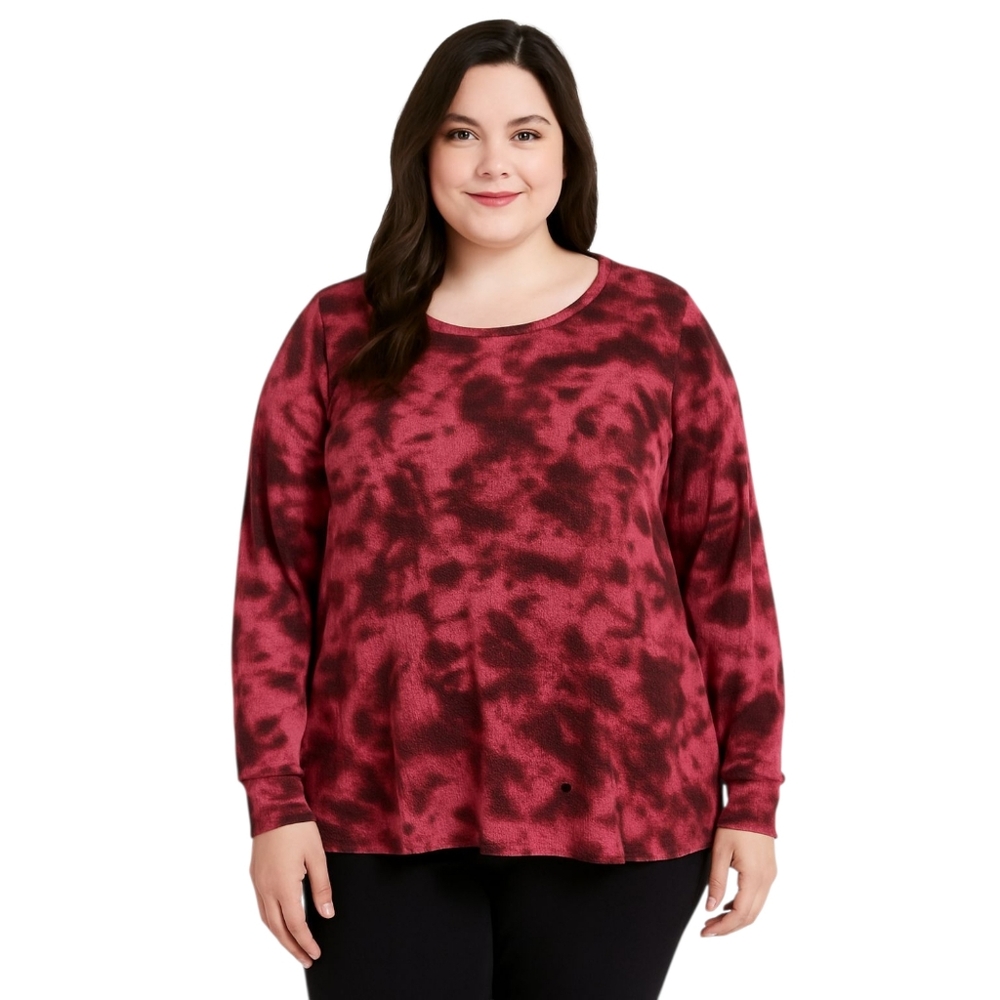 Orange Kiss Pink Black Tie Dye Waffle Knit Long Sleeve Top Women’s 3X